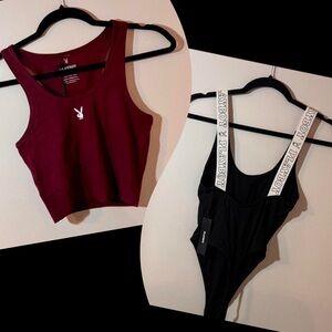 PLAYBOY Maroon Top and Black Bodysuit Duo